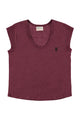 Short sleeve t-shirt w/ deep round neck | Aubergine linen