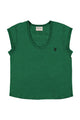 Short sleeve t-shirt w/ deep round neck | Green linen