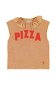 Sleeveless t-shirt w/ peter pan collar | Brown w/ "pizza" print