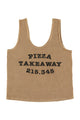 Sleeveless top w/ v-neck | Brown w/ "pizza takeaway" print