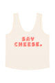 Sleeveless top w/ v-neck | Ecru w/ "say cheese" print