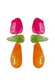 Earrings 3-stones, pink, green & yellow
