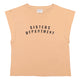 Wide sleeves t-shirt w/ round neck . Old pink w/ "sisters department" print