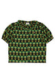 Blouse w/ collar | Black w/ green flowers