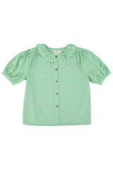 Blouse w/ collar| Green & ecru checkered