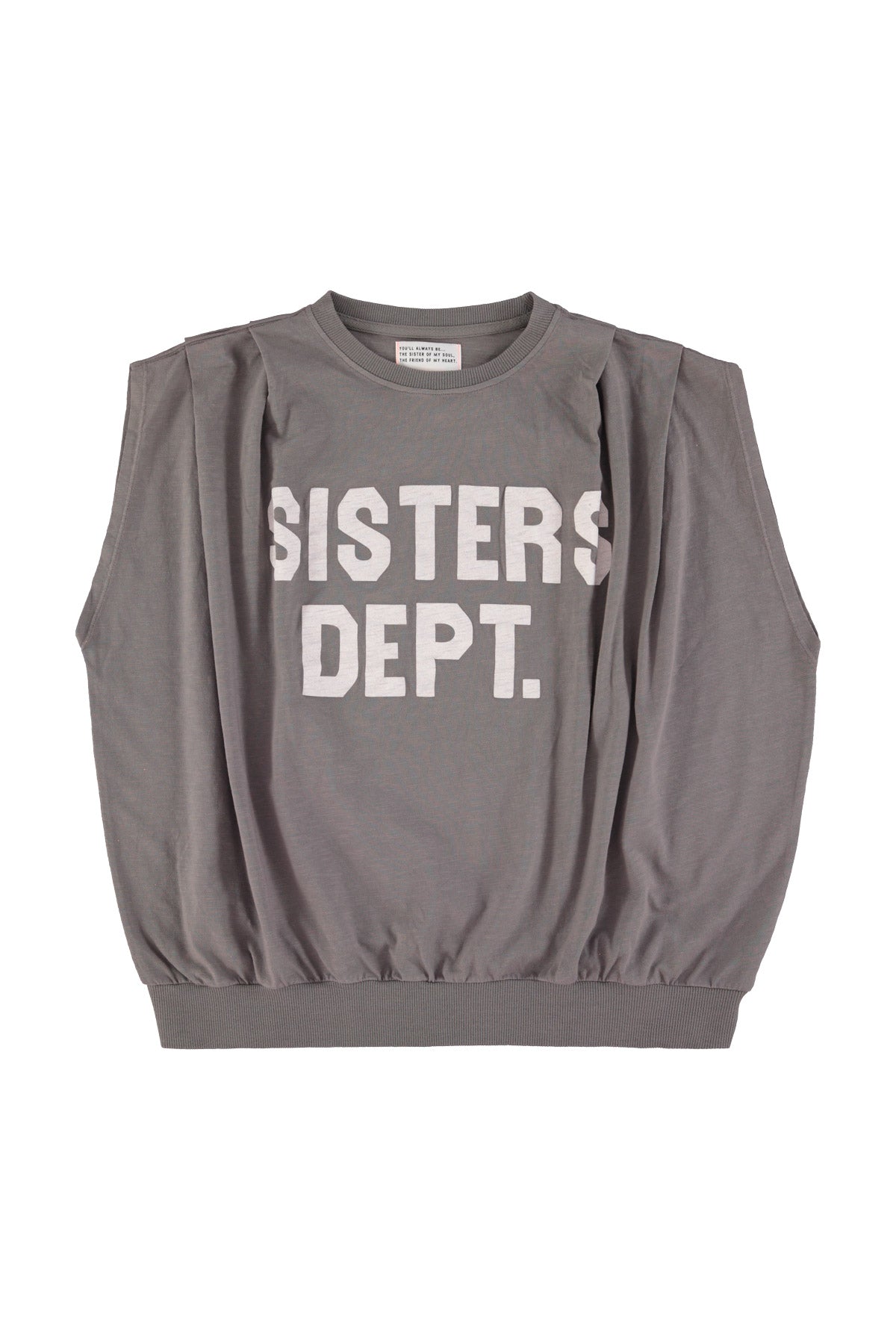 Fitted sleeveless t-shirt | Grey w/ "sisters dept" print
