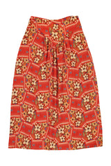 Long skirt | Red w/ floral print