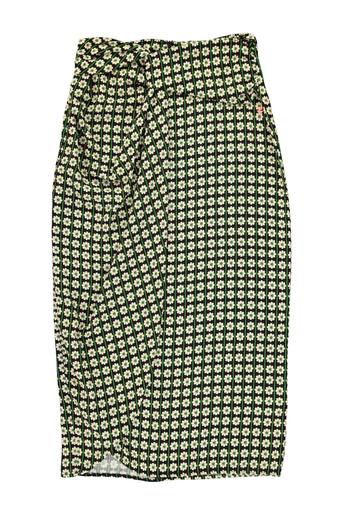Long wrap skirt | Black w/ ecru flowers