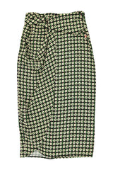 Long wrap skirt | Black w/ ecru flowers