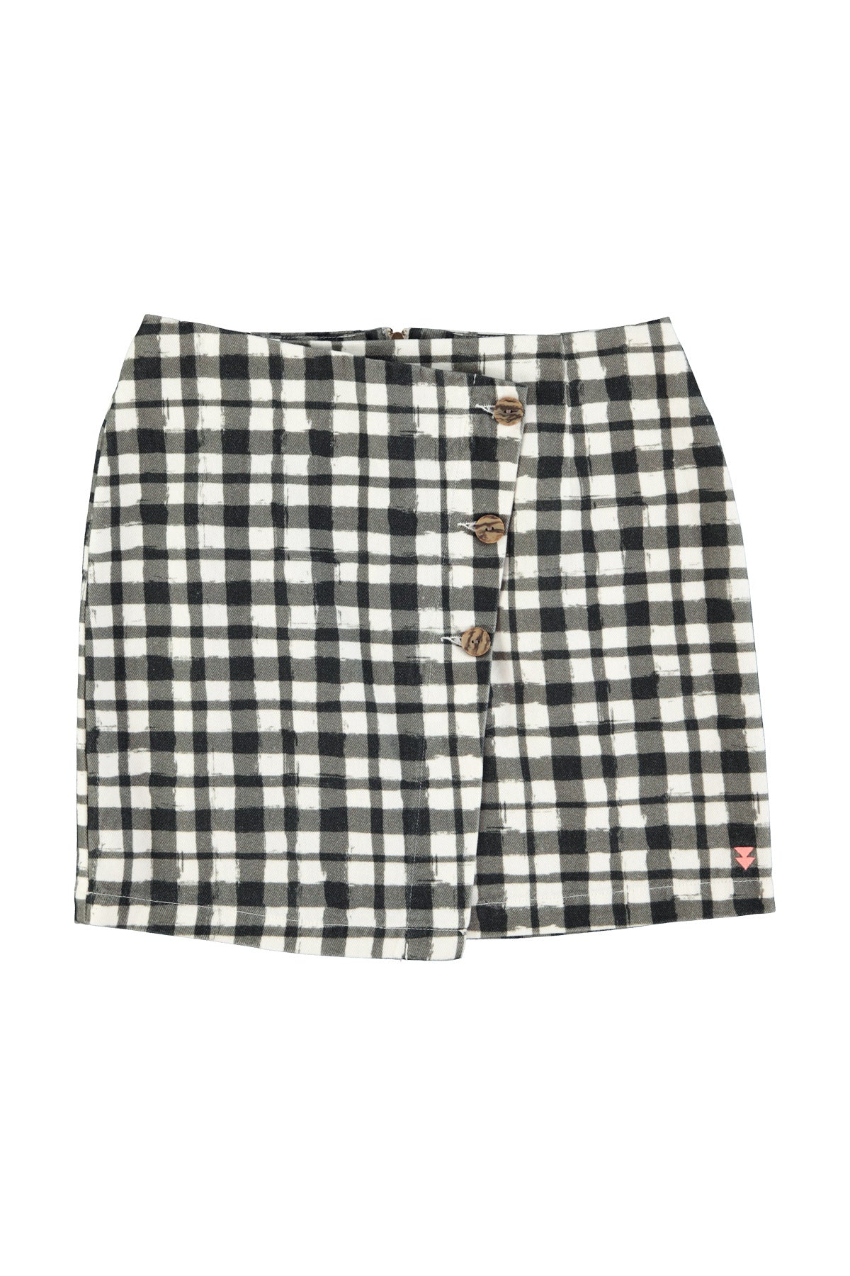 Short asymmetrical skirt  | Black & ecru squares