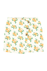 Short asymmetrical skirt  | Ecru w/ mustard flowers