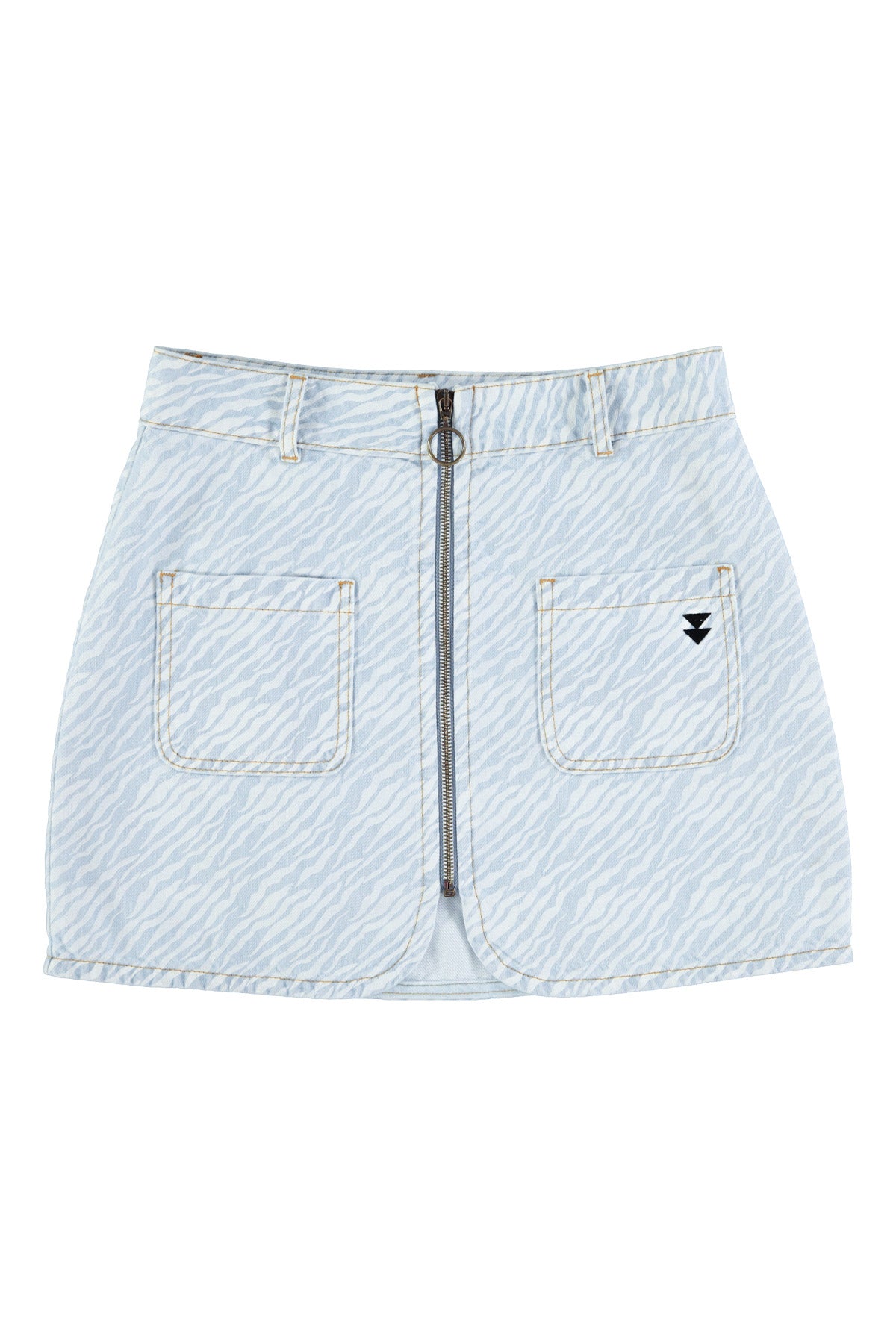 Short skirt | Light blue denim w/ zebra print