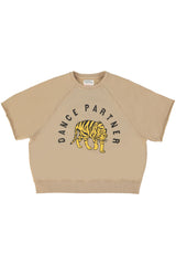 Short sleeve sweatshirt | Light brown w/  leopard print