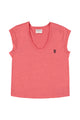Short sleeve t-shirt w/ deep round neck | Coral linen