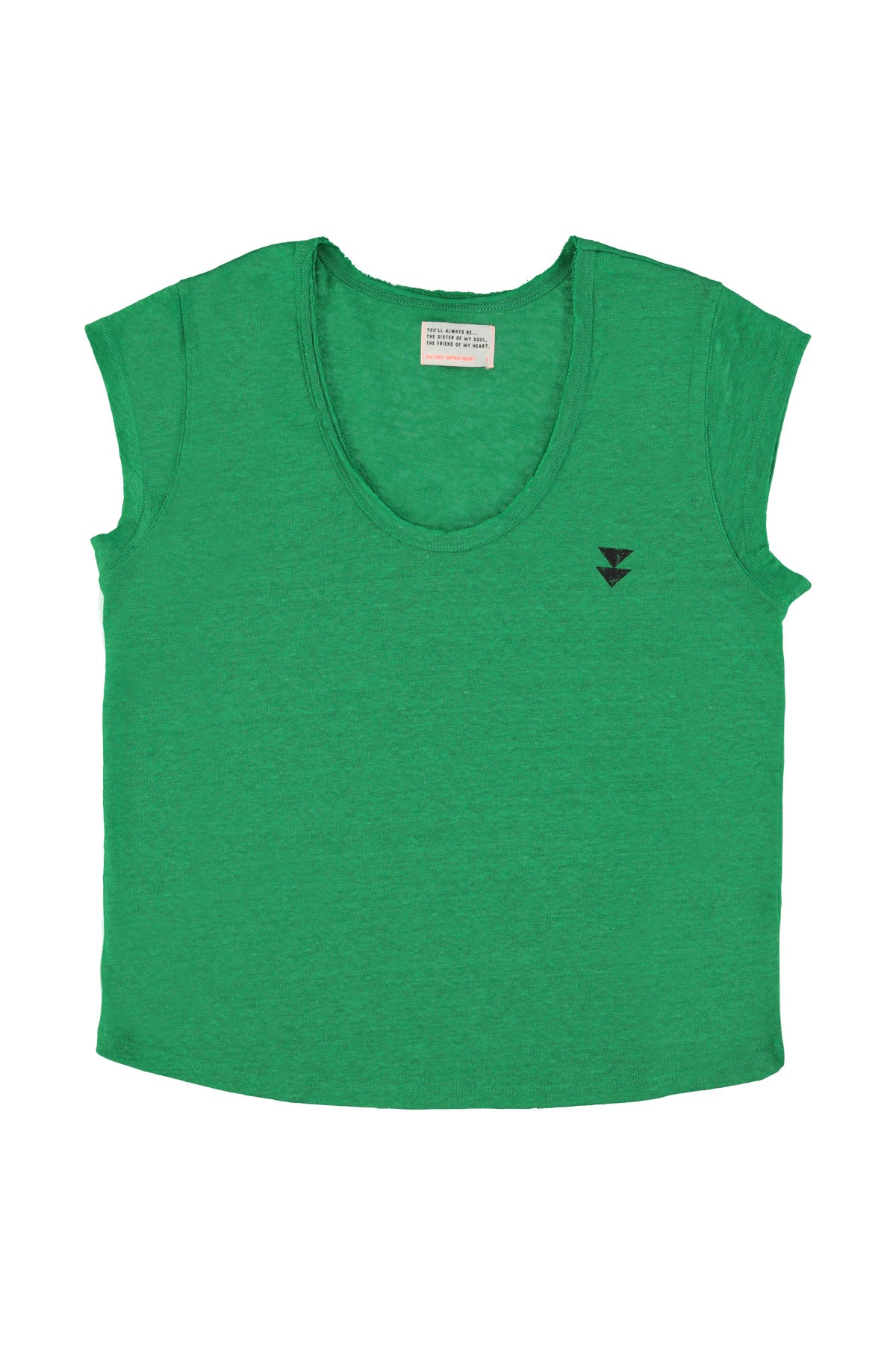 Short sleeve t-shirt w/ deep round neck | Green linen