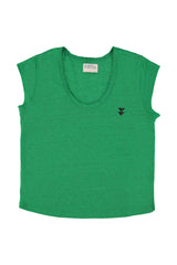 Short sleeve t-shirt w/ deep round neck | Green linen