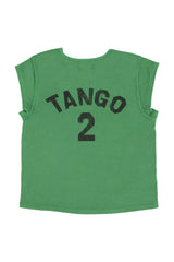 Short sleeve t-shirt w/ deep round neck | Green w/ "2 tango" print