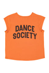 Short sleeve t-shirt w/ deep round neck | Orange w/ "dance society"