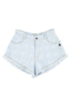 Shorts w/ fringes | Light blue denim w/ zebra print