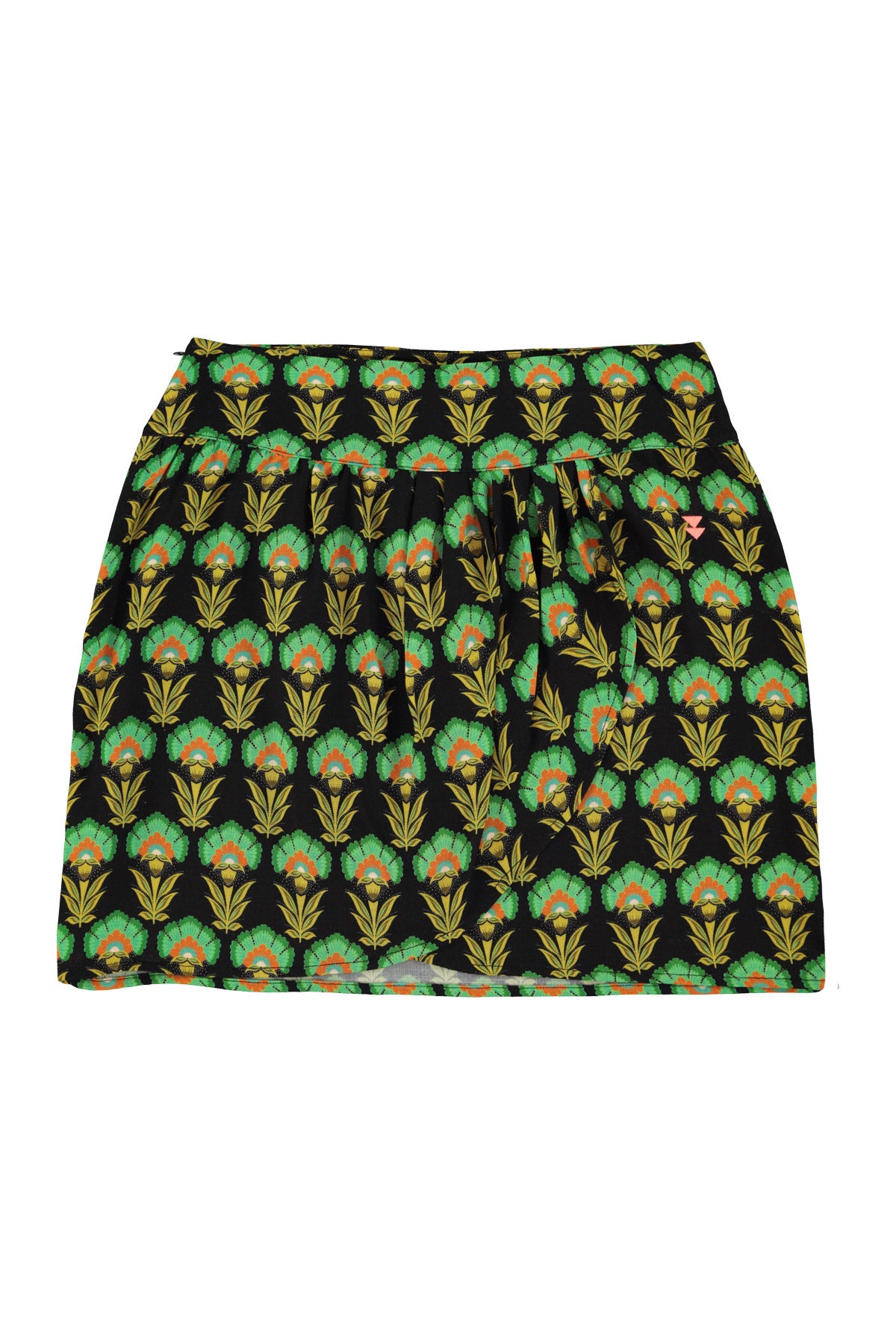 Short wrap skirt | Black w/ green flowers