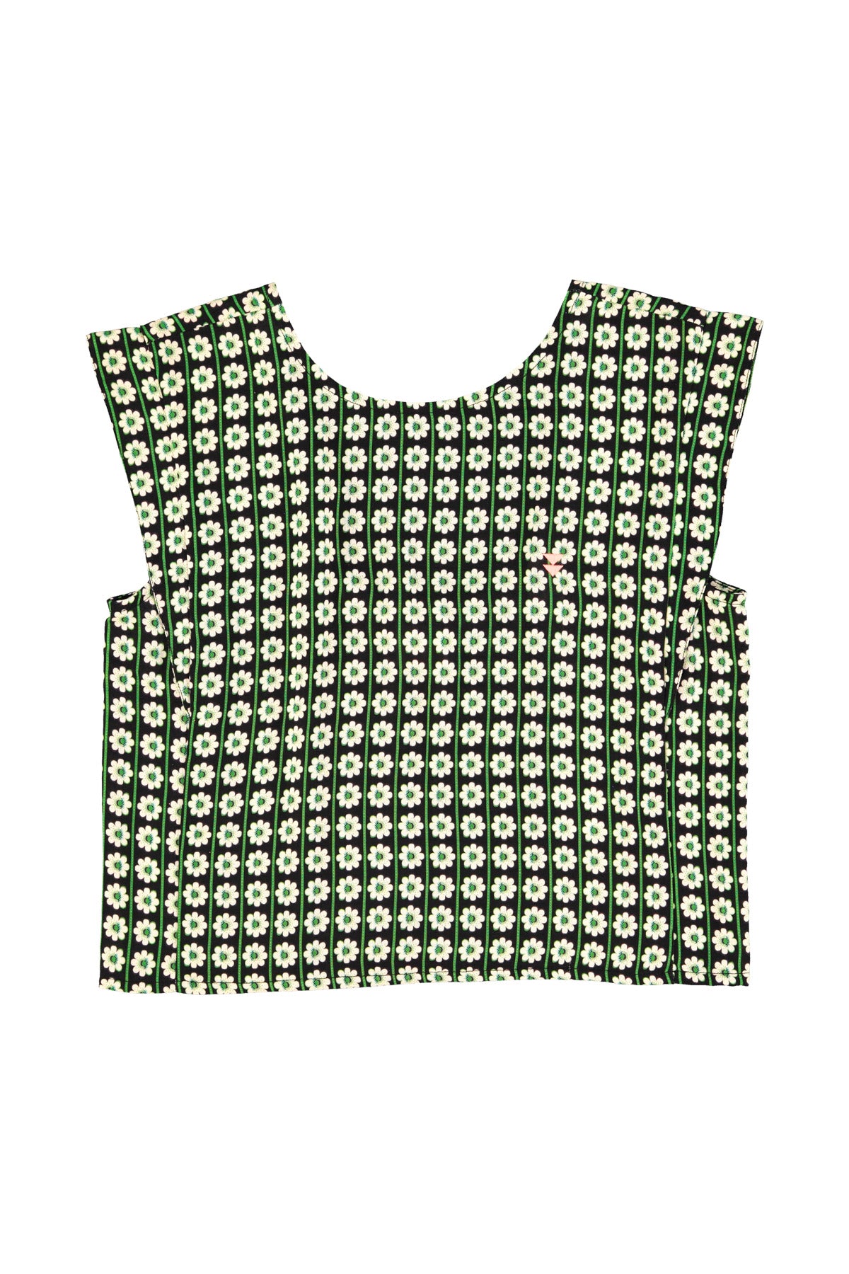 Sleeveless blouse | Black w/ ecru flowers