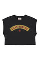 Sleeveless t-shirt/top w/ round neck | Black w/ "silly dancer" print