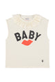 Sleeveless t-shirt w/ collar | Ecru w/ red lip print