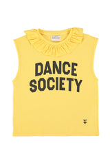 Sleeveless t-shirt w/ collar | Yellow w/ "dance society" print