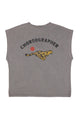 Sleeveless t-shirt w/ deep round neck | Grey w/  "choreographer" print