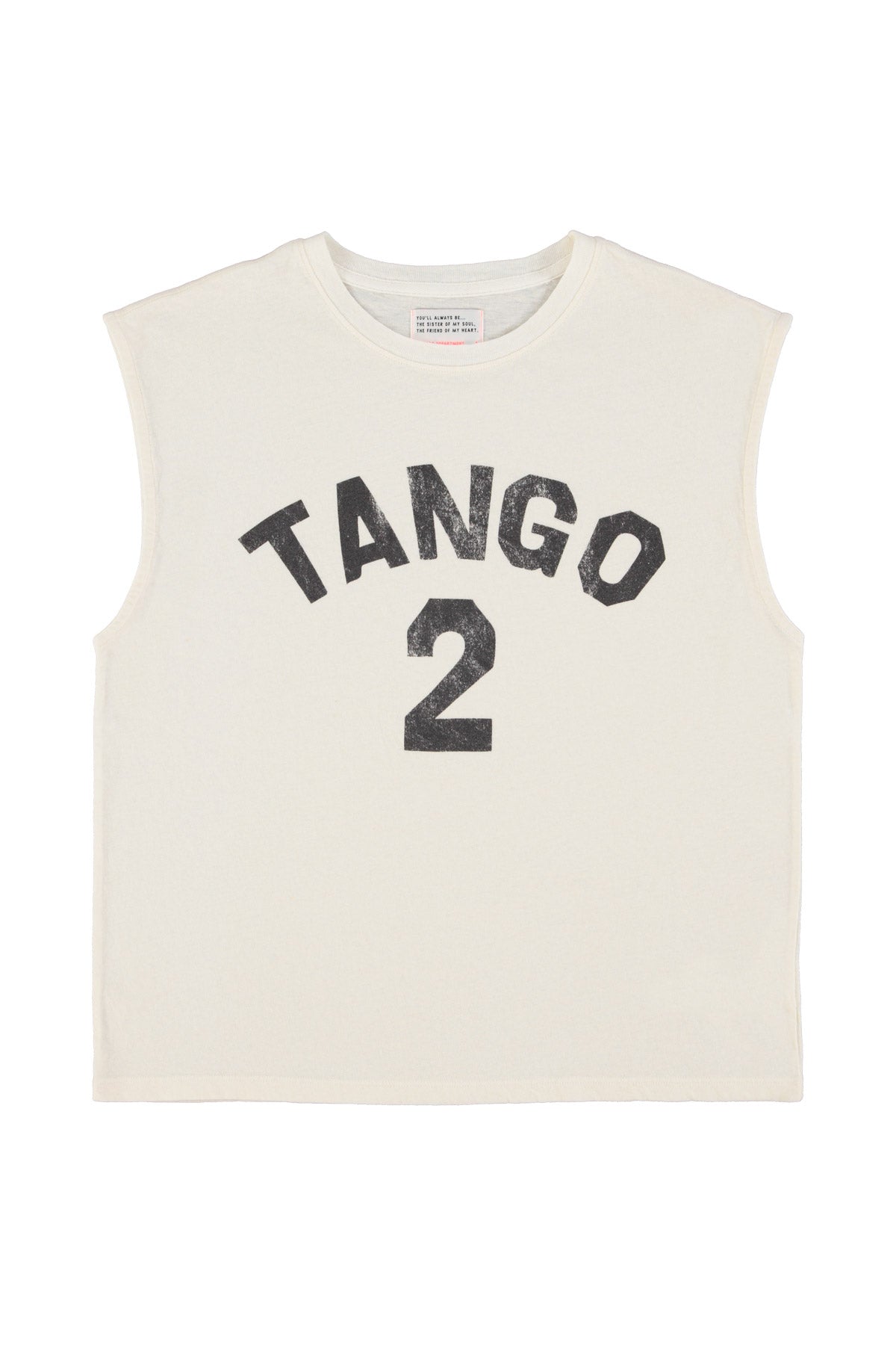 Sleeveless t-shirt w/ round neck | Ecru w/ "2 tango" print