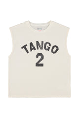 Sleeveless t-shirt w/ round neck | Ecru w/ "2 tango" print