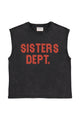 Sleeveless t-shirt w/ round neck | Washed black w/ "sisters dept" print