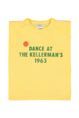 Sleeveless t-shirt w/ shoulder pads | Yellow w/ "dance at the kellerman" print