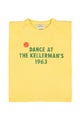 Sleeveless t-shirt w/ shoulder pads | Yellow w/ "dance at the kellerman" print