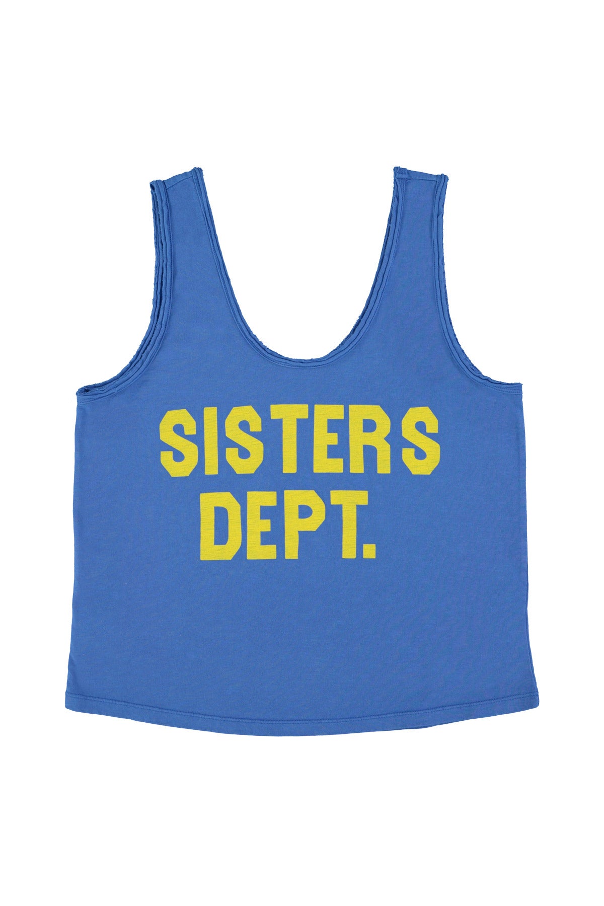 Sleeveless top w/ v-neck | Blue w/ "sisters dept." print