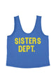 Sleeveless top w/ v-neck | Blue w/ "sisters dept." print
