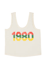 Sleeveless top w/ v-neck | Ecru w/ "1980" print +
