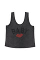 Sleeveless top w/ v-neck | Washed black w/ red lip print