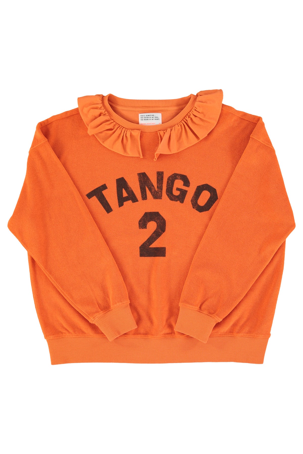 Sweatshirt w/ peter pan collar | Orange w/ "2 tango" print