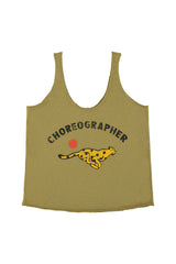 Top w/ v-neck | Olive green w/ "choreographer" print