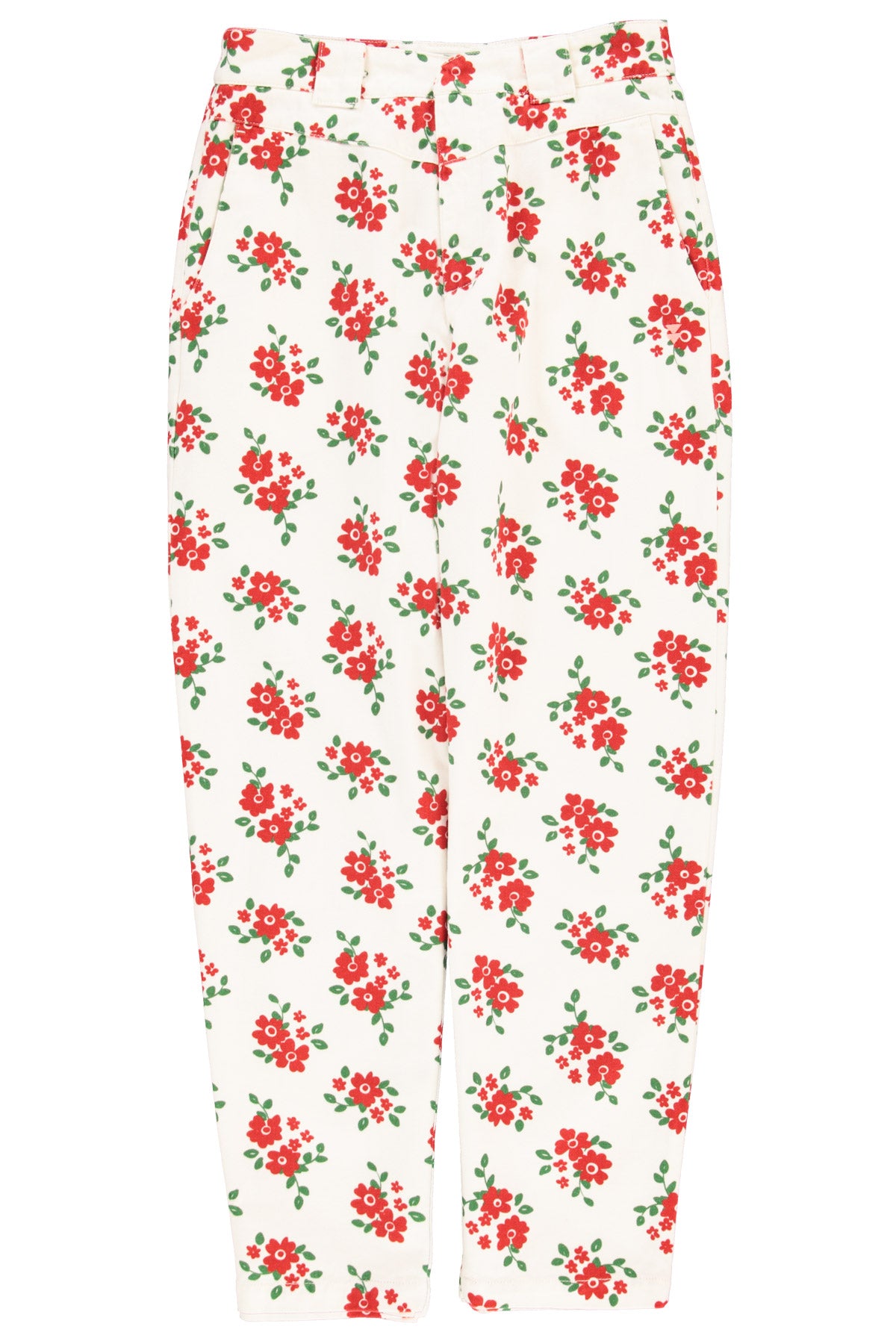 Trousers | Ecru w/ red flowers