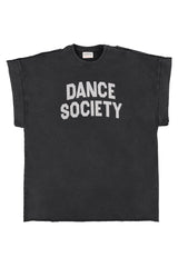 Tshirt dress | Washed black w/ "dance society" print