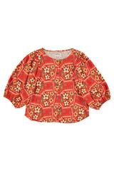 Blouse | Red w/ floral print