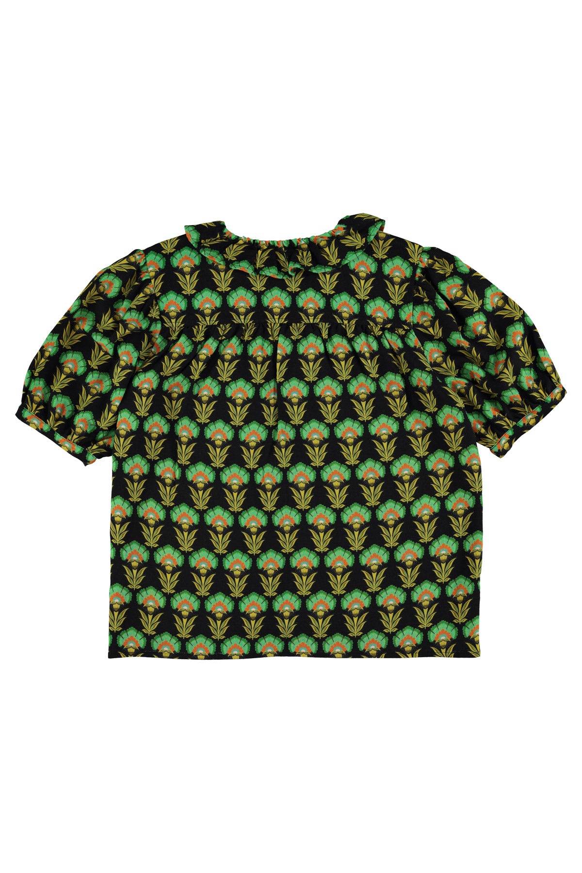 Blouse w/ collar | Black w/ green flowers
