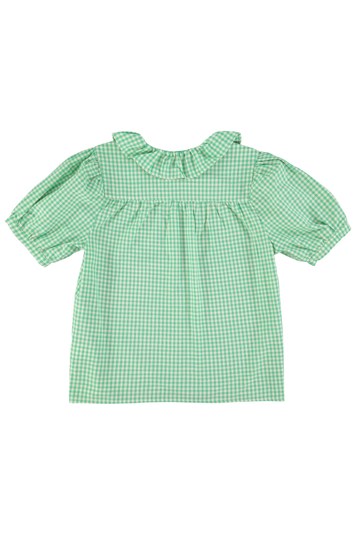 Blouse w/ collar| Green & ecru checkered