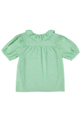 Blouse w/ collar| Green & ecru checkered