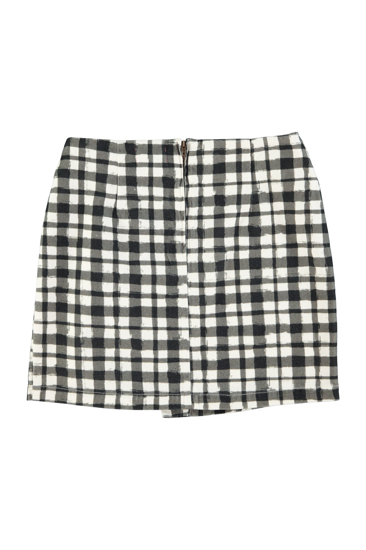 Short asymmetrical skirt  | Black & ecru squares