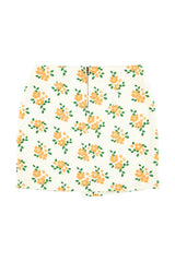Short asymmetrical skirt  | Ecru w/ mustard flowers