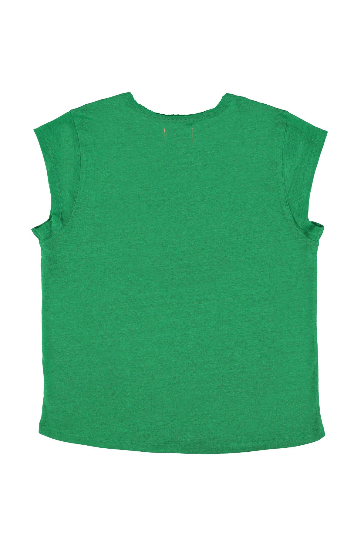 Short sleeve t-shirt w/ deep round neck | Green linen