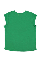 Short sleeve t-shirt w/ deep round neck | Green linen